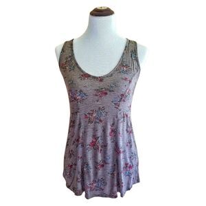 Eyeshadow Floral Tank Top Racerback Zipper Back Boho Tan Size Small